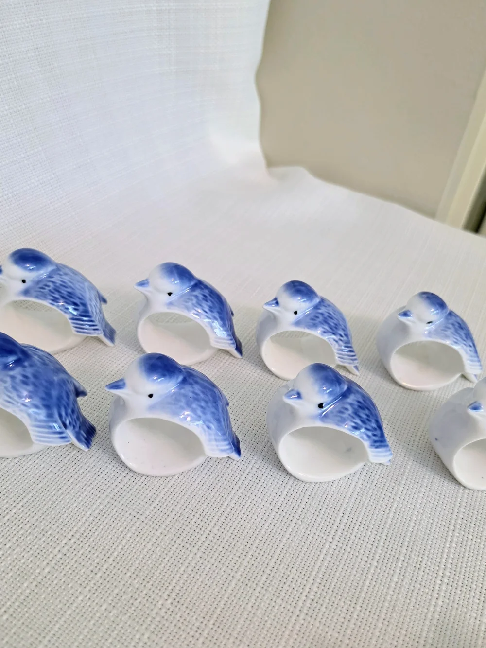 Porcelain Blue Bird Napkin Rings Set Of 8 Nature Dinner Party Blue White Classic